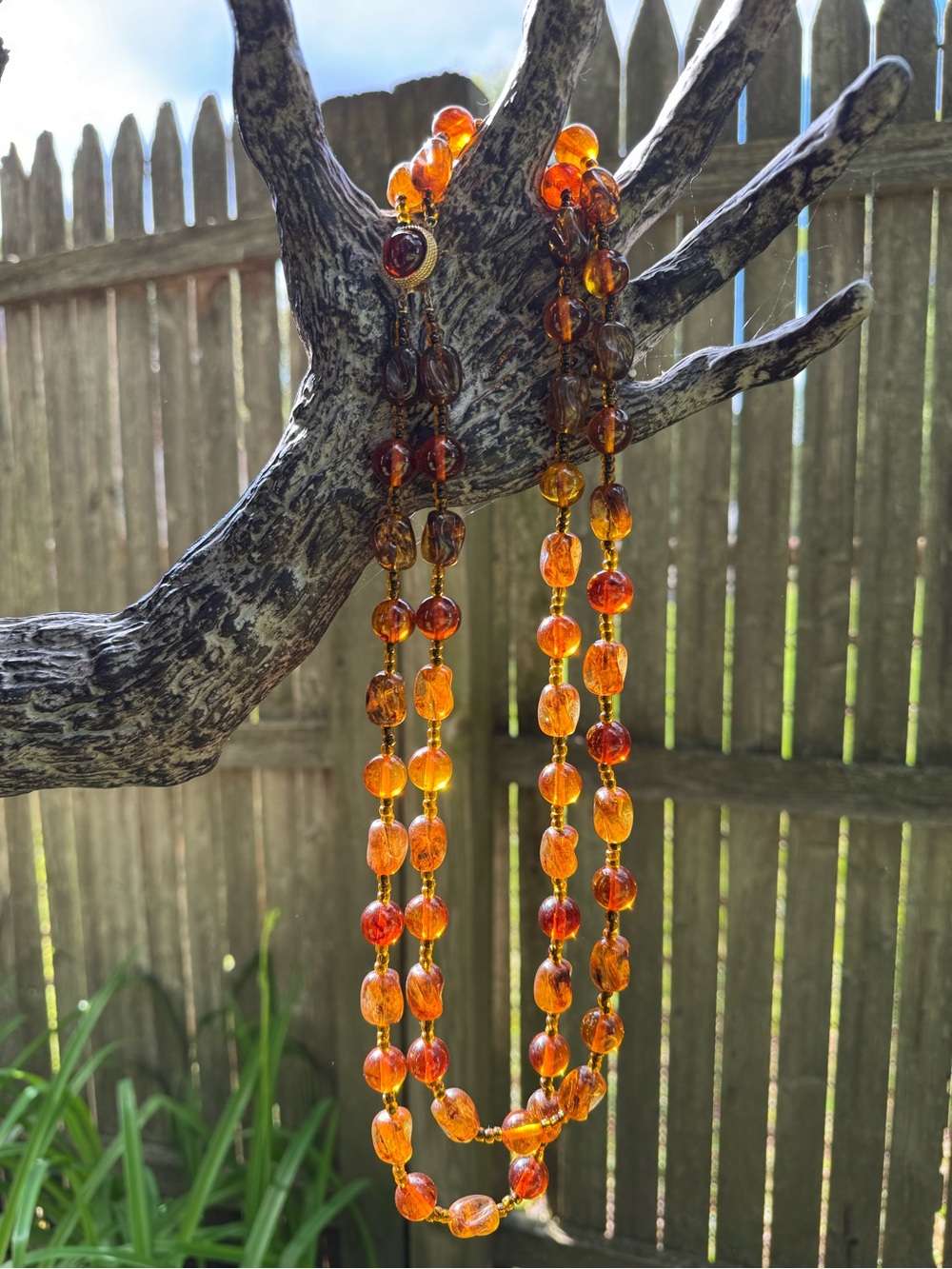 Vintage Faux Amber Long Necklace